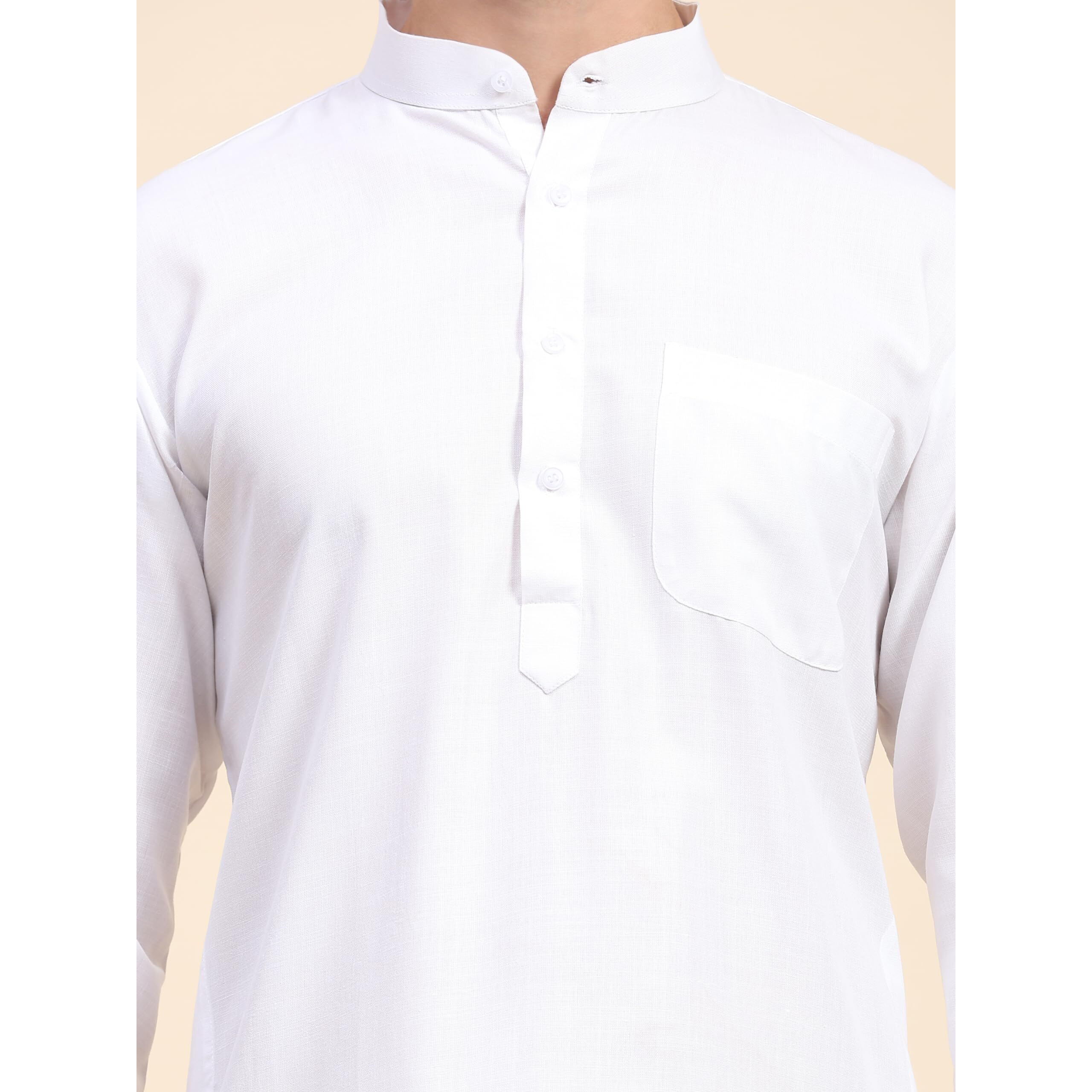 SKAVIJ Men's Casual Traditional Ethnic Straight Kurta Pyjama Regular Outfitt White_Small