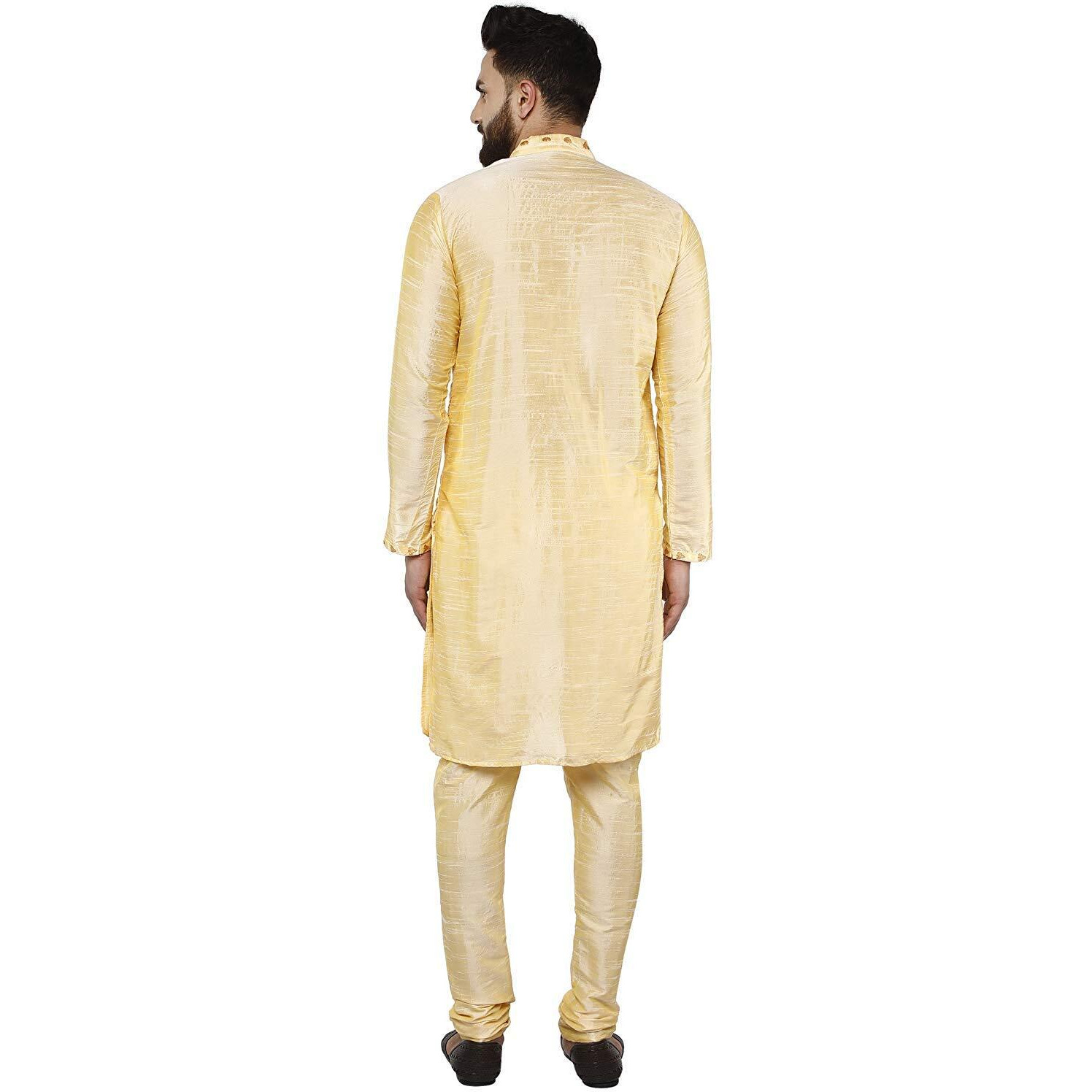 SKAVIJ Men's Art Silk Kurta Pajama Set Traditional Party Dress Beige M