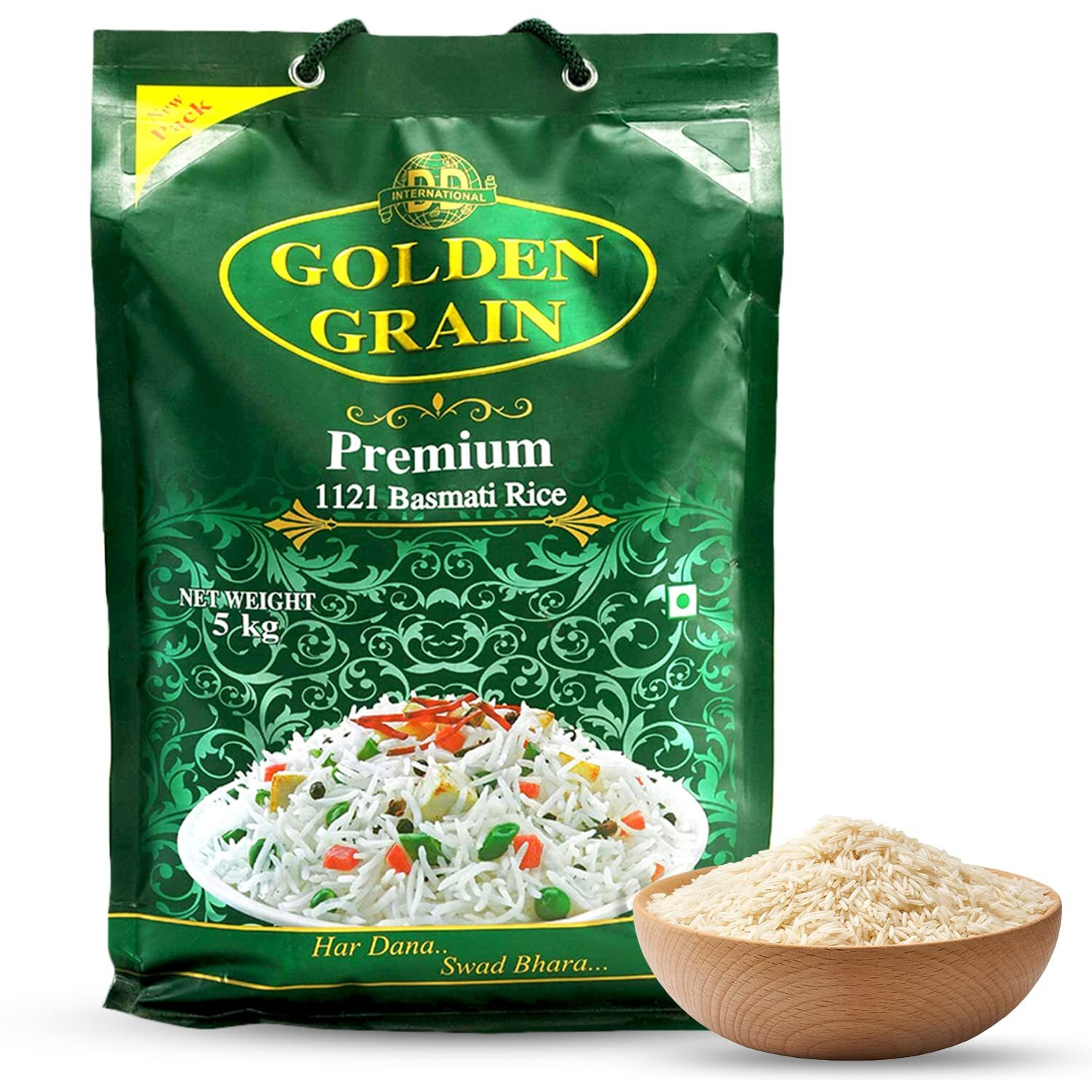 GOLDEN GRAIN Premium Basmati Rice 5kg Pack Offer | Long Grain With Rich Pleasant Aroma Everyday Basmati Rice