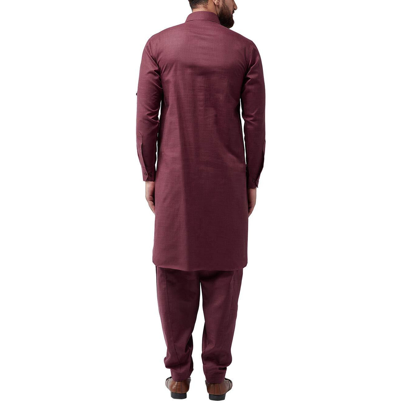 SOJANYA (Since 1958, Mens Maroon Cotton Pathani Kurta Salwar Set, Size L