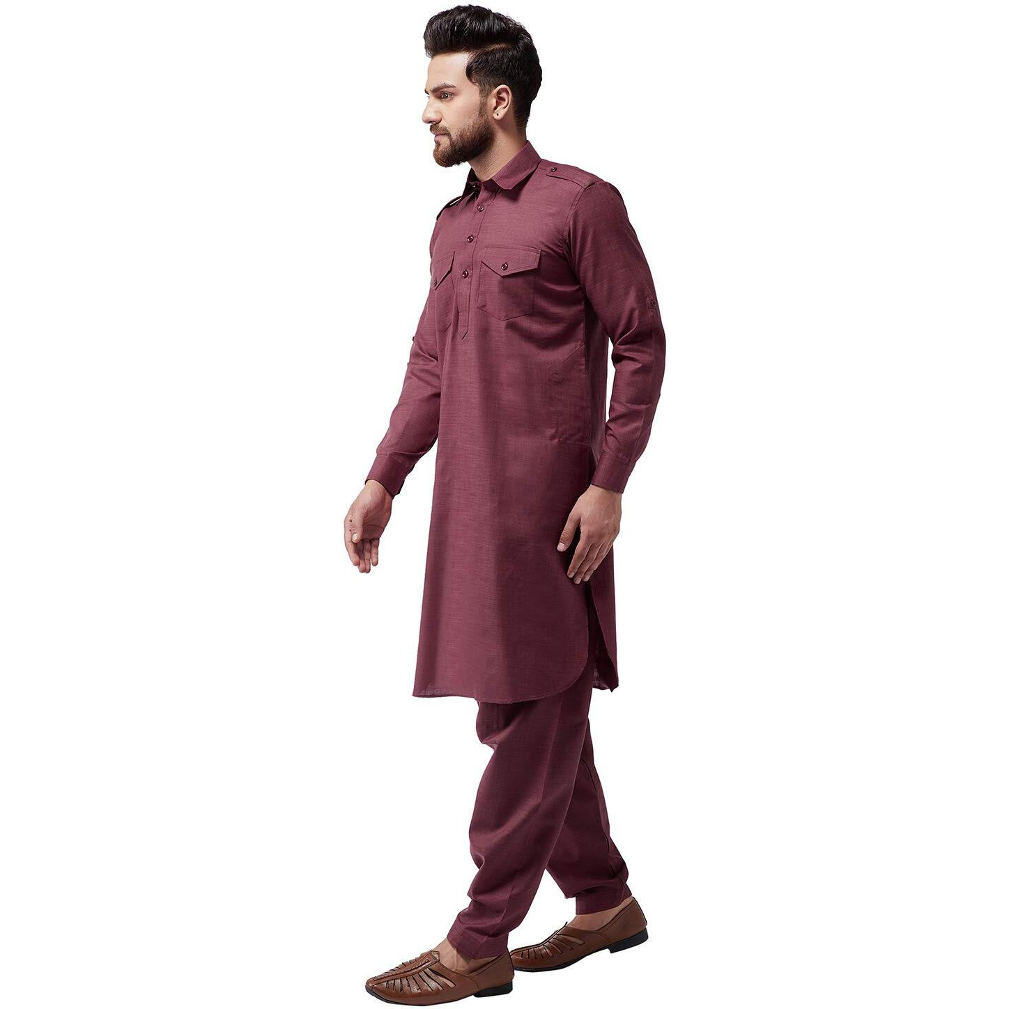 SOJANYA (Since 1958, Mens Maroon Cotton Pathani Kurta Salwar Set, Size L