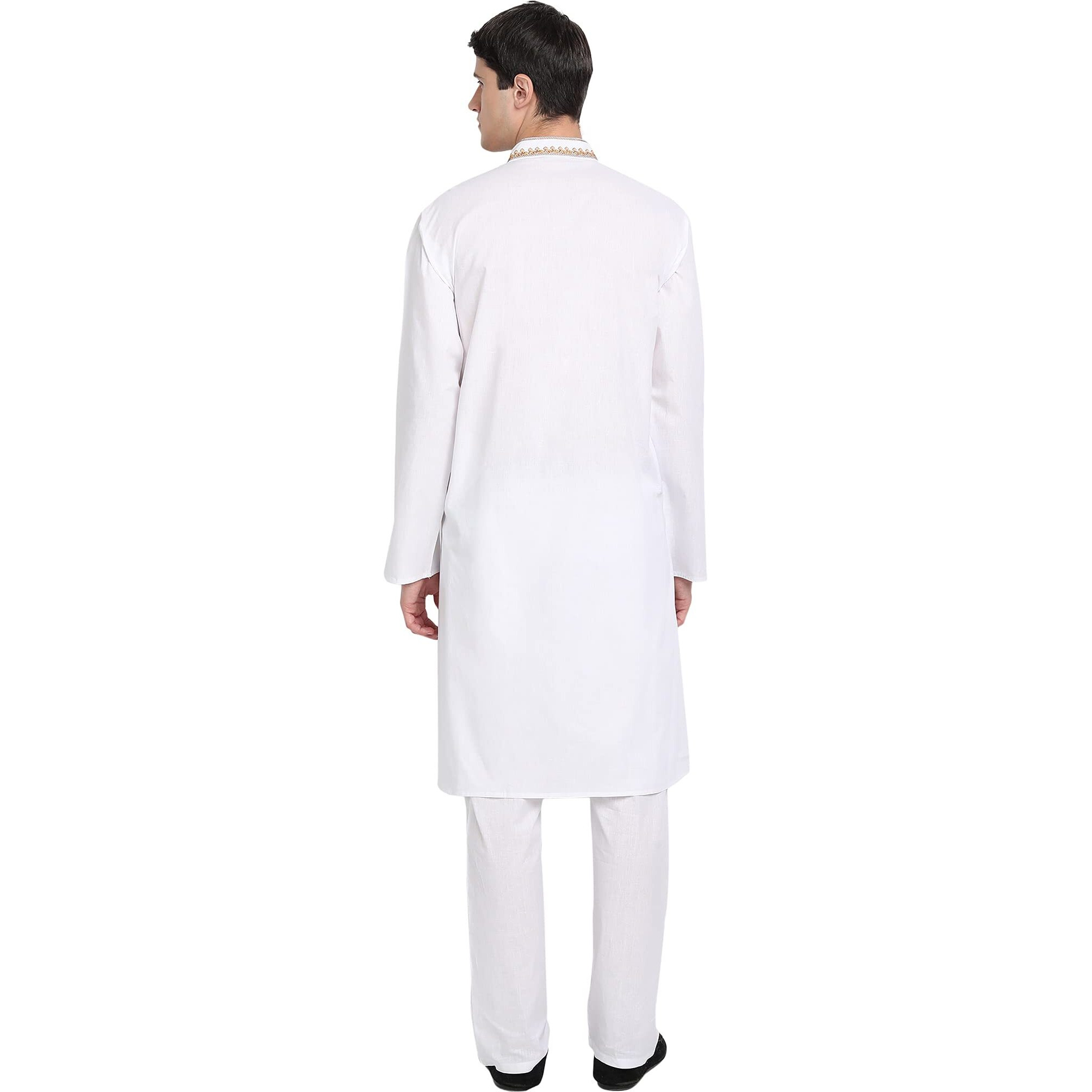 SKAVIJ Kurta Pajama Set for Men Embroidered Cotton Party Dress White S