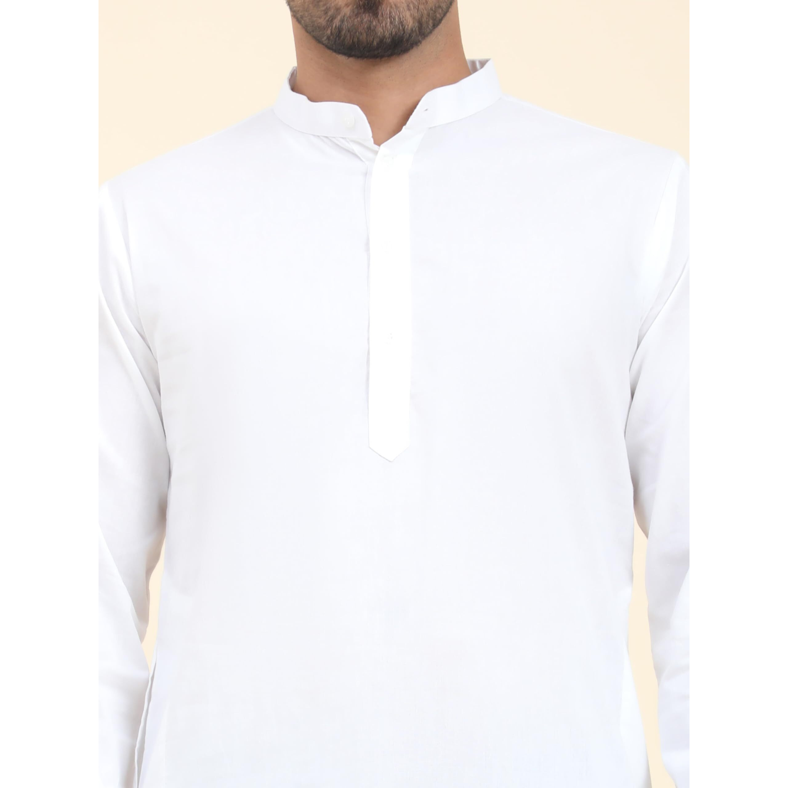 SKAVIJ Men's Cotton Kurta Casual Long Shirt Regular Fit (XX-Large, White)