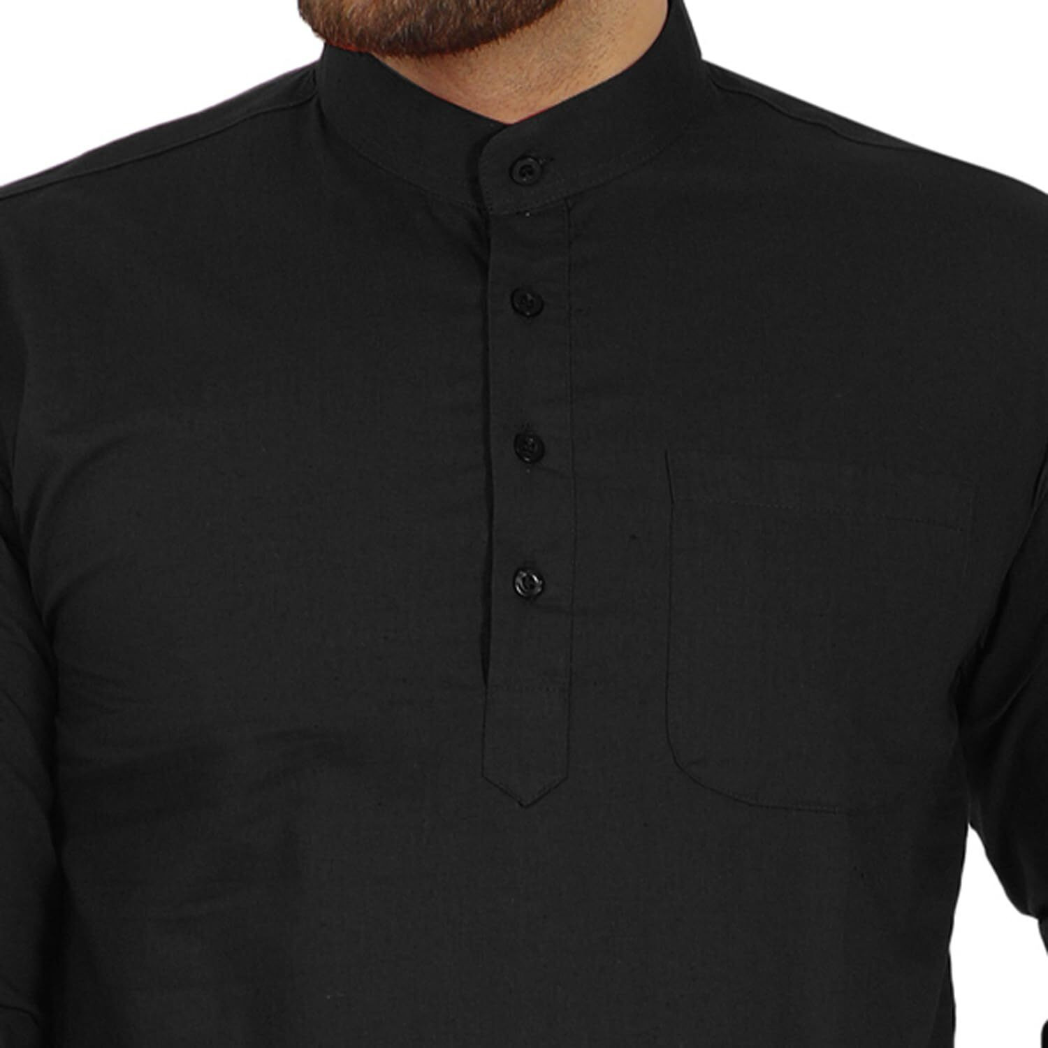 SKAVIJ Men's Cotton Tunic Long Sleeve Casual Short Kurta (Black_Small)