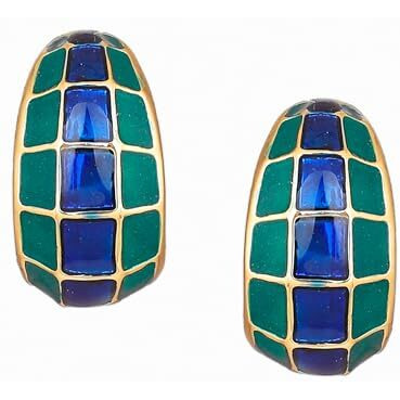 Estele Blue and Green Gold Tone Plated Metal Brass Enamel Stud Earrings for Girls and Women