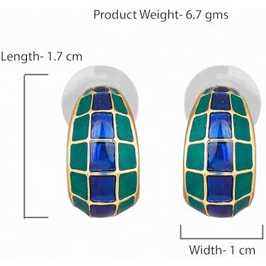 Estele Blue and Green Gold Tone Plated Metal Brass Enamel Stud Earrings for Girls and Women