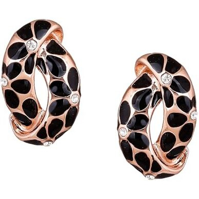 Estele Earrings for Women Rose Gold Plated Flower Print Crystal Studded Earrings With Black Enamel for Girls and Women-702/707 RG-BK ER