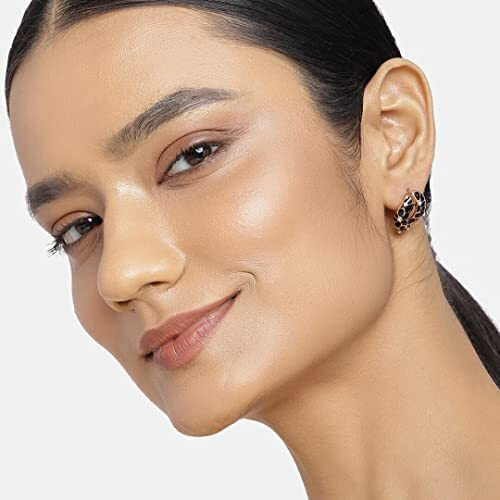 Estele Earrings for Women Rose Gold Plated Flower Print Crystal Studded Earrings With Black Enamel for Girls and Women-702/707 RG-BK ER