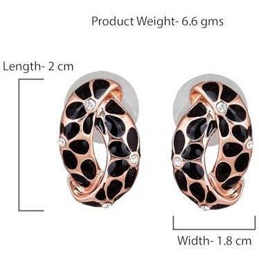 Estele Earrings for Women Rose Gold Plated Flower Print Crystal Studded Earrings With Black Enamel for Girls and Women-702/707 RG-BK ER