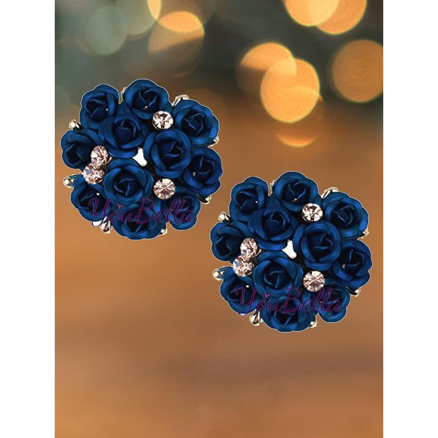 YouBella Fashion Jewellery Rose Shape Stud Earrings for Girls and Women (Dark Blue)