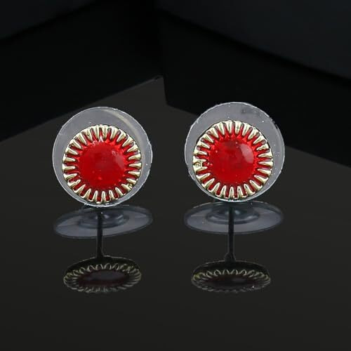 Estele Fashion Earrings for Women Gold Plated Small Trendy Stud Earrings with Red Enamel for Girls and Women-654/706 ER