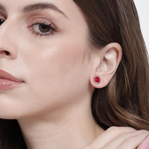 Estele Fashion Earrings for Women Gold Plated Small Trendy Stud Earrings with Red Enamel for Girls and Women-654/706 ER