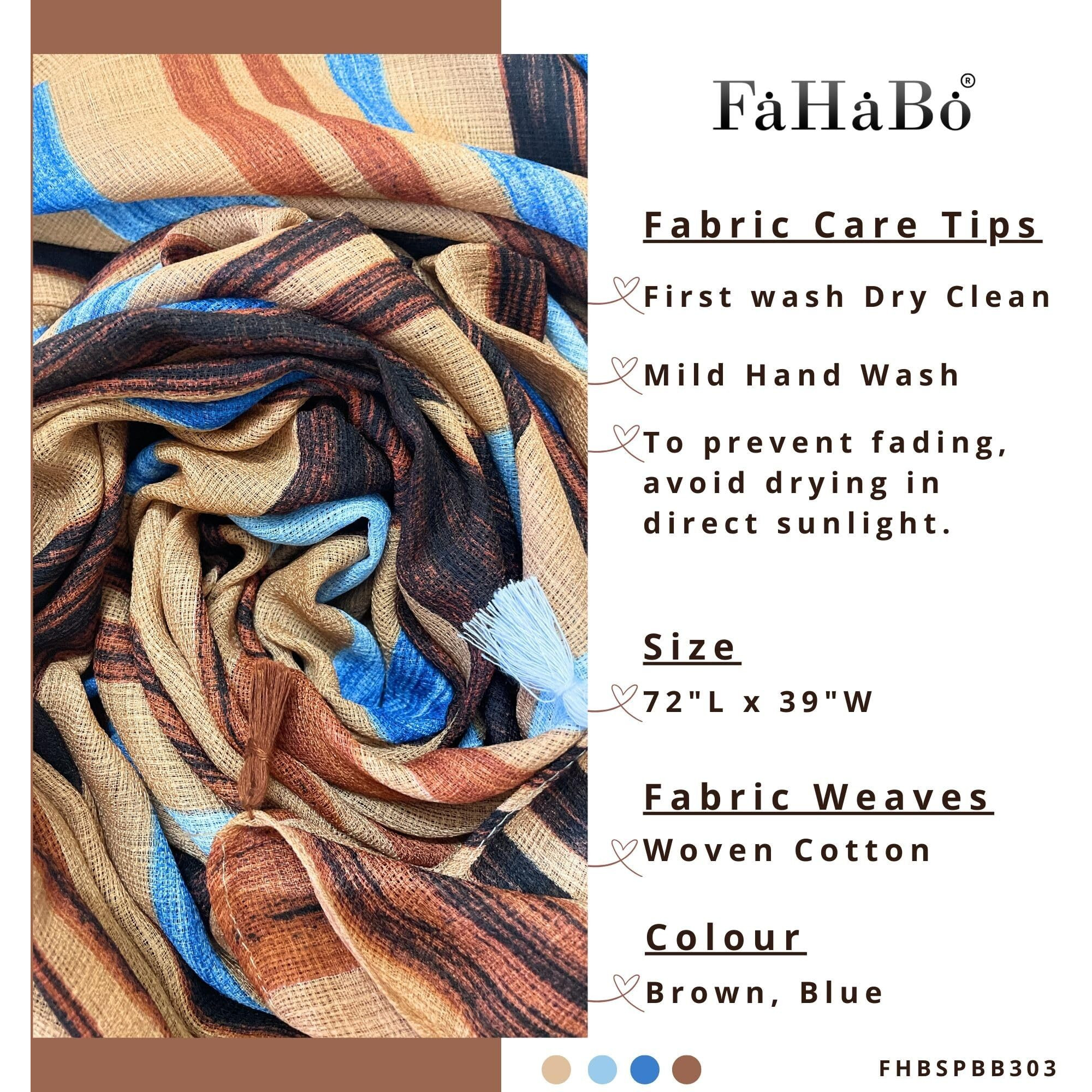 FAHABO Cotton Weave Scarves for Women with Tassels |Stylish, Soft, & Lightweight | Hijab Scarf | Headscarf | Neck Scarf (Blue,Brown)