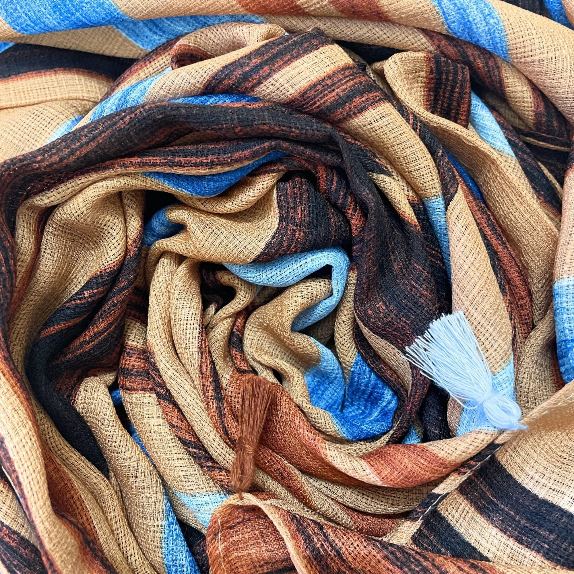 FAHABO Cotton Weave Scarves for Women with Tassels |Stylish, Soft, & Lightweight | Hijab Scarf | Headscarf | Neck Scarf (Blue,Brown)