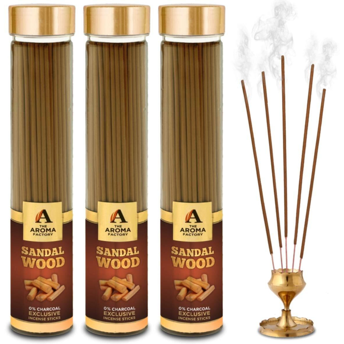 The Aroma Factory Chandan Sandalwood Agarbatti for Pooja,Luxury Incense Sticks,No Charcoal,100% Herbal Fragrance Agarbathi (Bottle Pack of 3x100g)