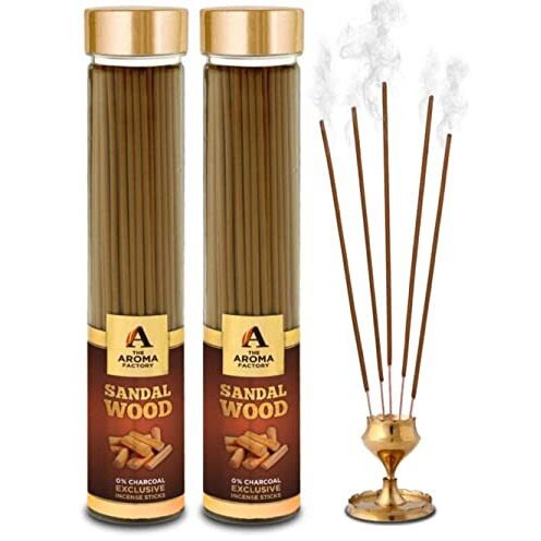 The Aroma Factory Chandan Sandalwood Agarbatti for Pooja,Luxury Incense Sticks,No Charcoal,100% Herbal Fragrance Agarbathi (Bottle Pack of 2x100g)