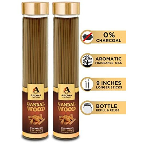 The Aroma Factory Chandan Sandalwood Agarbatti for Pooja,Luxury Incense Sticks,No Charcoal,100% Herbal Fragrance Agarbathi (Bottle Pack of 2x100g)