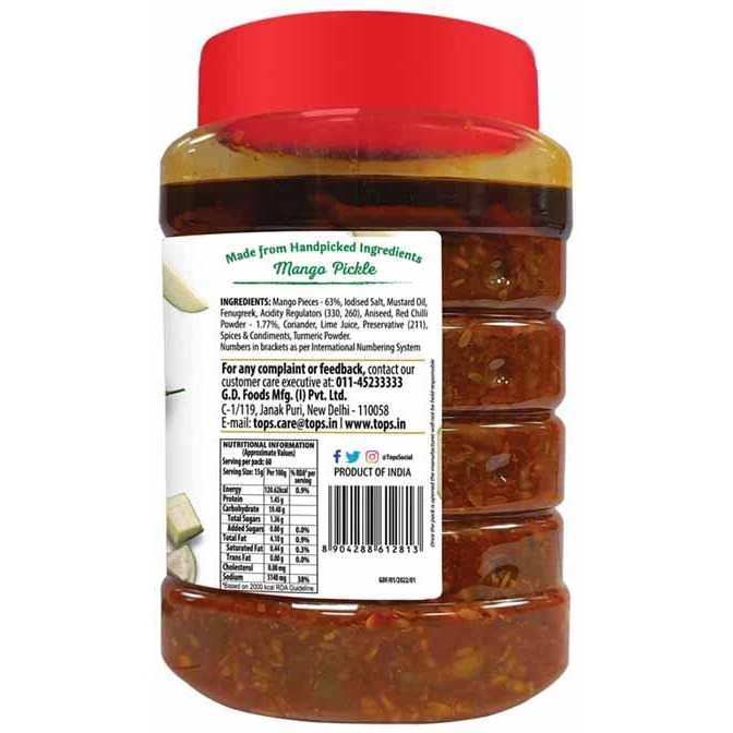 TOPS Gold Mango Pickle - 900 gm | Prepared with the goodness of Mustard Oil