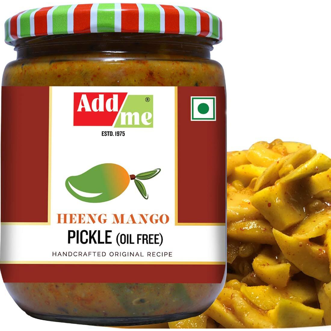 Add me Home Made Heeng Mango Pickles 500gm Without Oil Aam ka Achar Hing Lonji Glass Pack