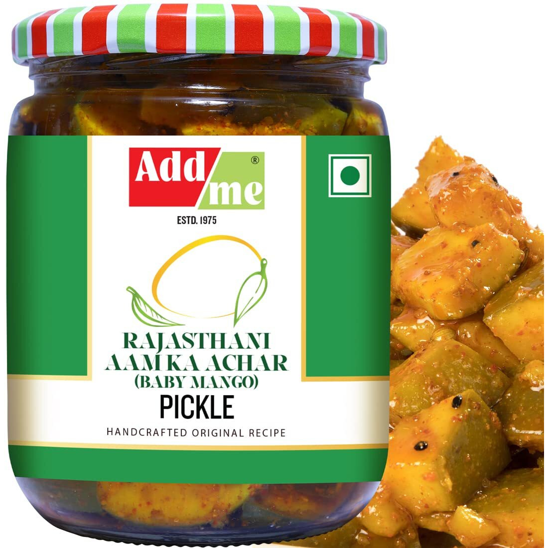 Add me Mango Pickle 500g Without Stone, Seed Less Cut Mango Marwadi Rajasthani Recipe, aam ka achar in Mustard Oil Pickles Baby Mango Soft and Tangy Glass Pack