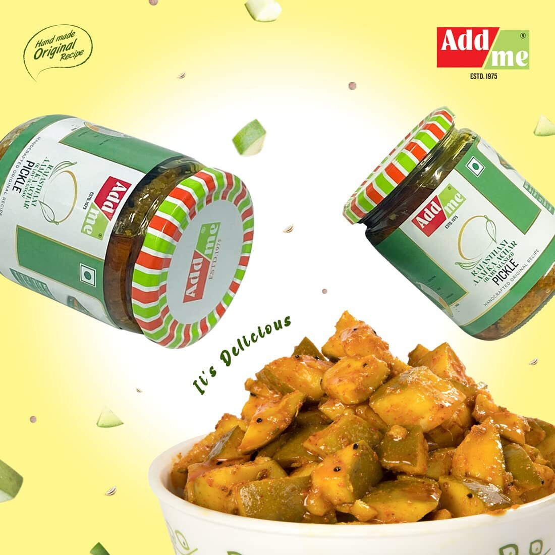 Add me Mango Pickle 500g Without Stone, Seed Less Cut Mango Marwadi Rajasthani Recipe, aam ka achar in Mustard Oil Pickles Baby Mango Soft and Tangy Glass Pack