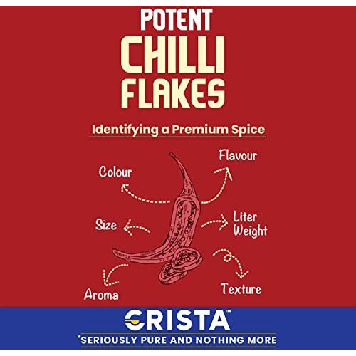 CRISTA Potent Red Chilli Flakes | Italian Seasoning for Italian Cuisines | Pizza & Pasta Seasoning | Zero added Colours, Fillers, Additives & Preservatives | 100% Natural | 30 gms