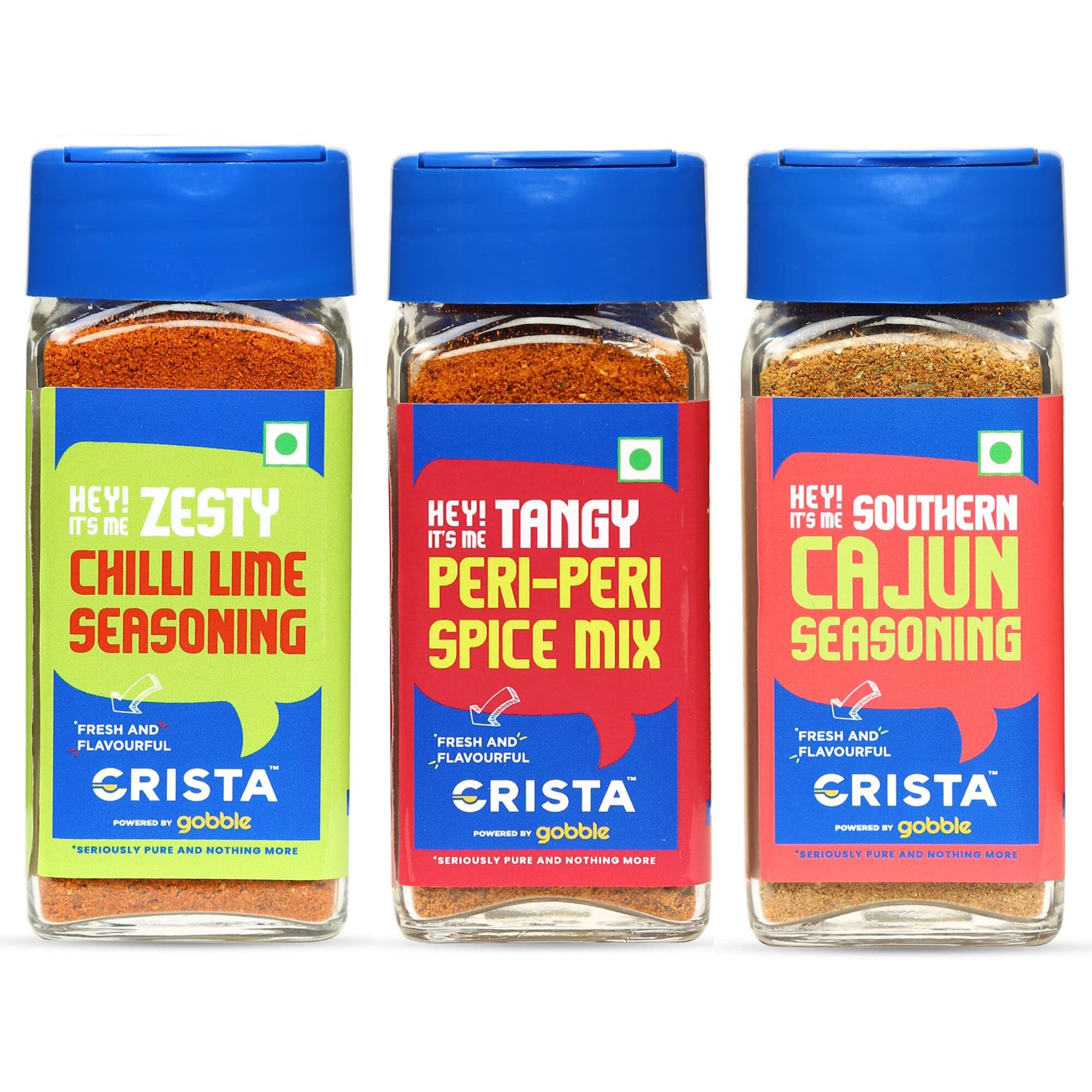 CRISTA International Seasonings Combo Pack - 6 | Cajun Seasoning x 1, 45 gms | Chilli Lime Seasoning x 1, 50 gms | Peri Peri Mix x 1, 45 gms | Zero added Colours, Additives & Preservatives | Pack of 3