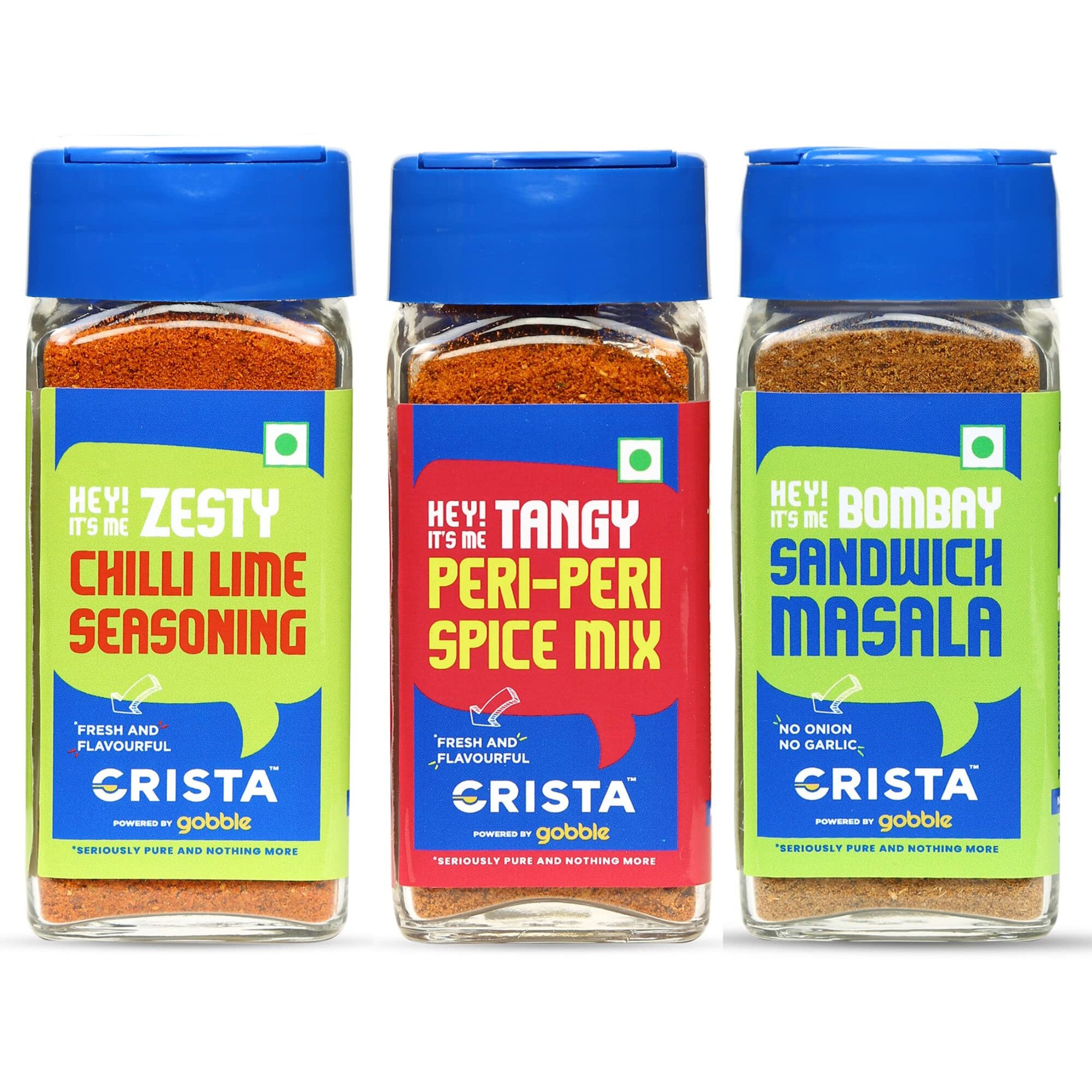 CRISTA International Seasonings Combo Pack - 4 | Sandwich Masala x 1, 50 gms | Chilli Lime Seasoning x 1, 50 gms | Peri Peri Mix x 1, 45 gms | Zero added Colours, Additives & Preservatives | Pack of 3