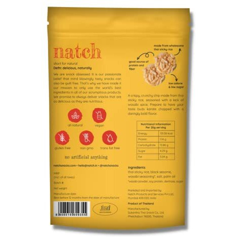 Natch Thai Sticky Rice Chips, 100% All Natural, Vegan, Gluten Free, No Artificial Preservatives, Trans Fat Free, Low Calorie, Sweet Chilli Flavour, 100g each (Pack of 1)