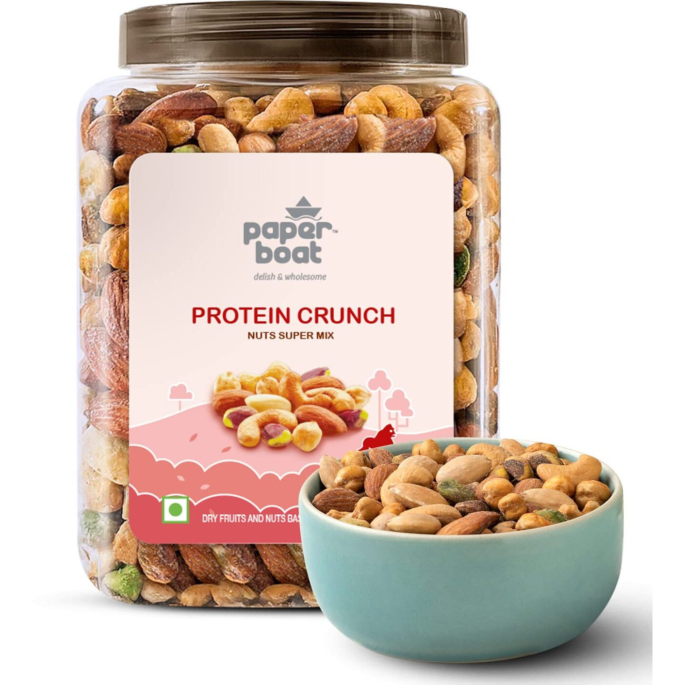 Paper Boat Protein Crunch, Premium Dry Fruit Mix, Healthy Trail Mix with Dry Fruits | Mix Dry Fruit | Almonds I Cashews I Pistachio I Chickpeas | Reusable Jar (1Kg)