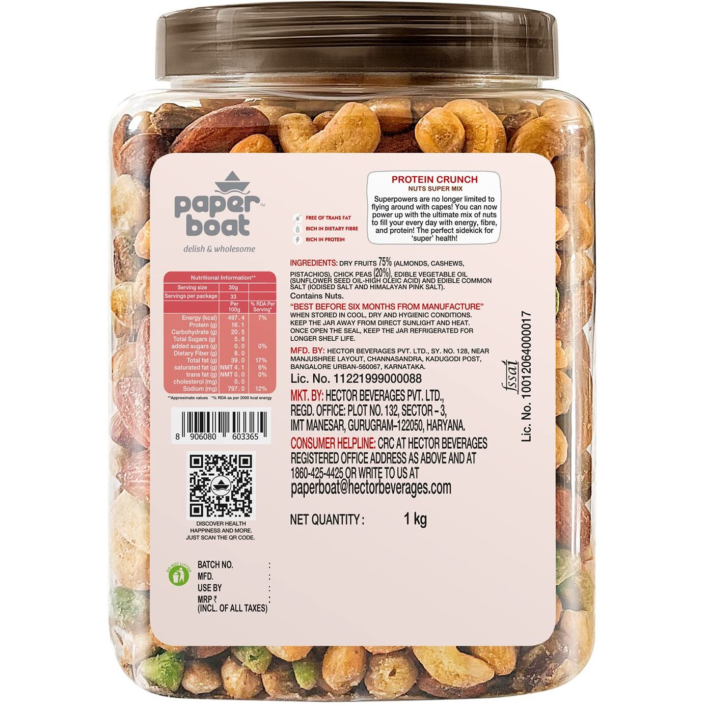 Paper Boat Protein Crunch, Premium Dry Fruit Mix, Healthy Trail Mix with Dry Fruits | Mix Dry Fruit | Almonds I Cashews I Pistachio I Chickpeas | Reusable Jar (1Kg)