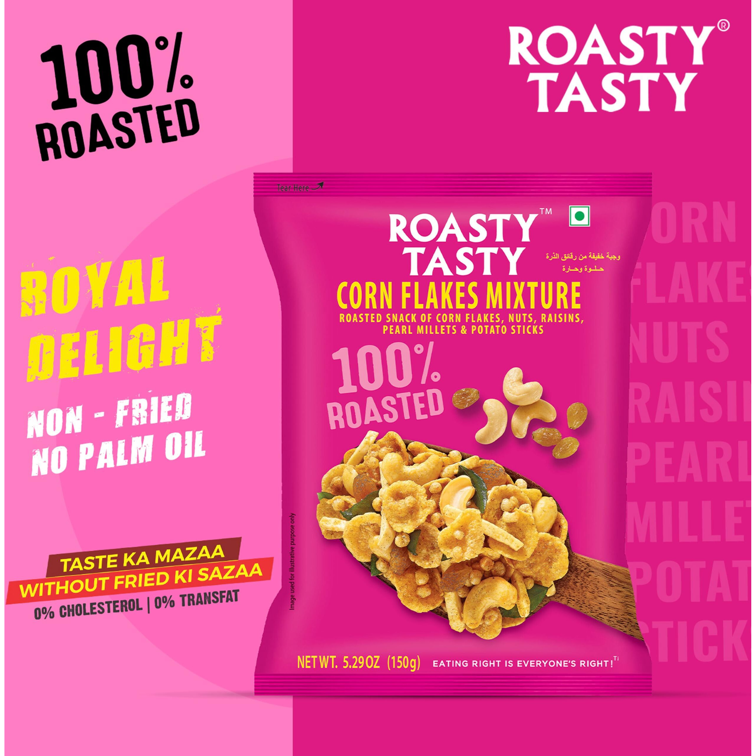 Roasty Tasty Corn Flakes Mixture Roasted Namkeen Snack- (Corn Flakes, Peanuts, Cashew, Raisin) 200g | Oil-Free Snacks | Healthy Snacks for all | Export Quality