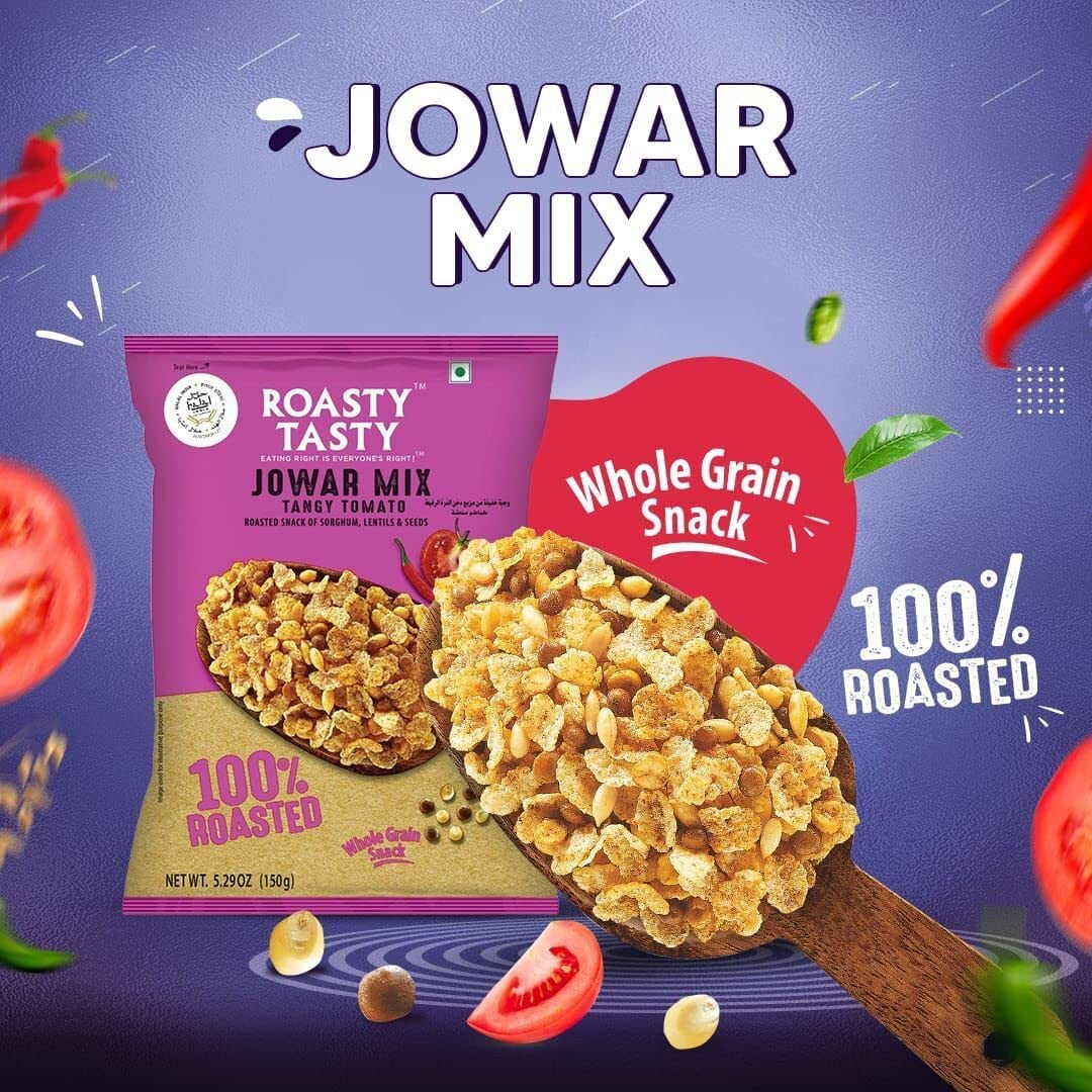 Roasty Tasty Roasted Snack of Jowar Mix, Lentils And Seeds Millet Snacks -Sorghum (Jowar) Flakes, Bengal Gram (Chana Dal), Red Lentil (Masoor) Value Pack - 200g | Export Quality | Gluten Free Snacks | Healthy Diet Snacks