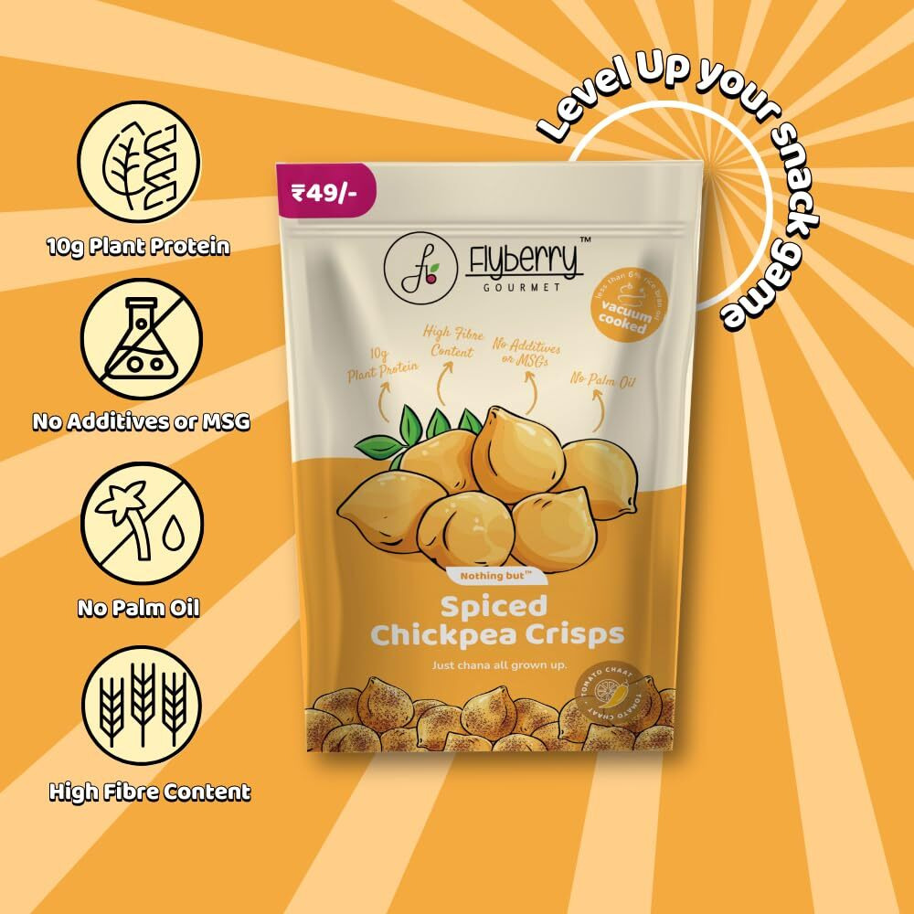 Flyberry Gourmet Chickpea Crisps 50g, Vacuum Cooked - with 10g Plant Protein, No Palm Oil, Less than 6% Rice Bran Oil, Healthy Snacking with High Fibre Content, No Added Preservatives