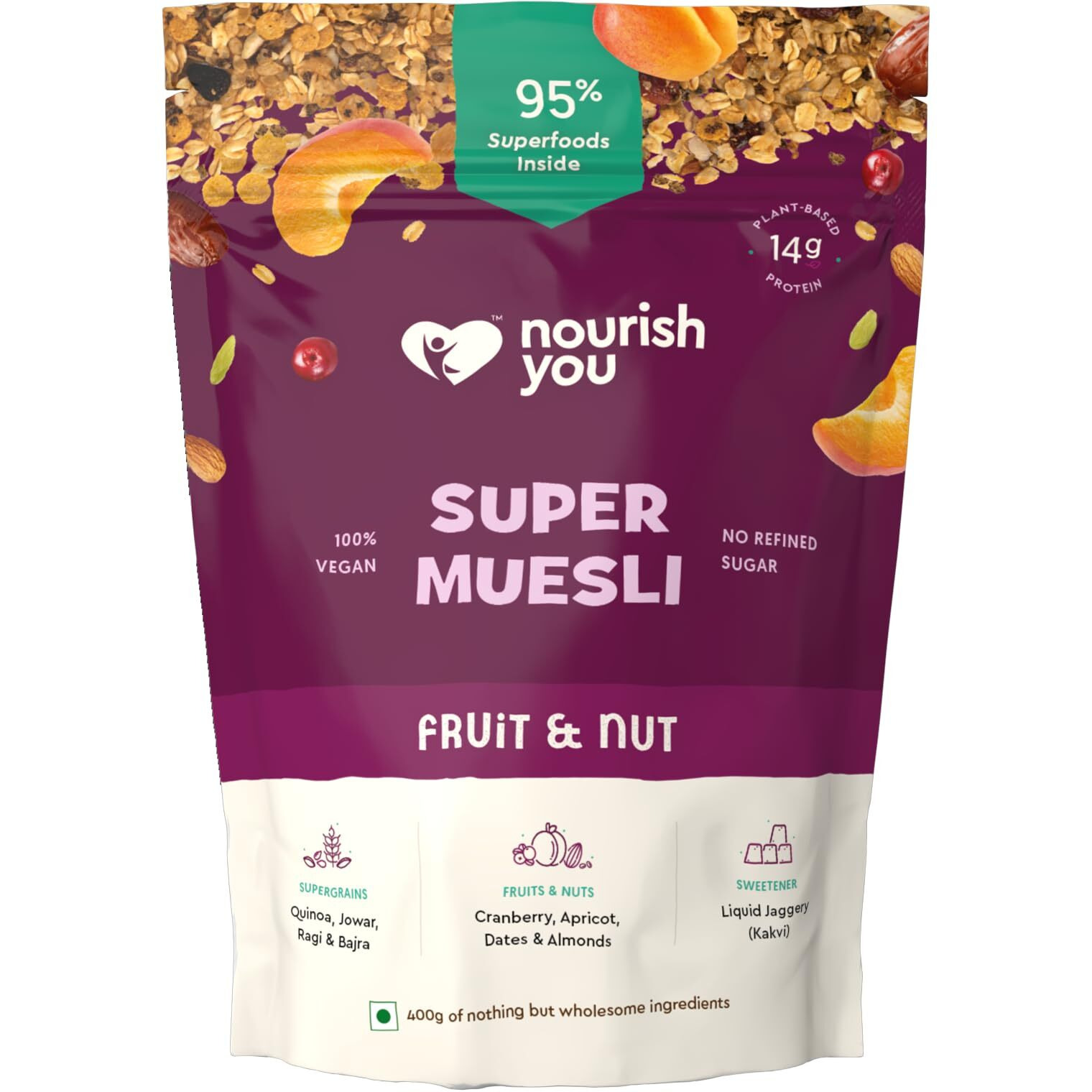 Nourish You Quinoa Muesli, Honey and Nuts, 375g