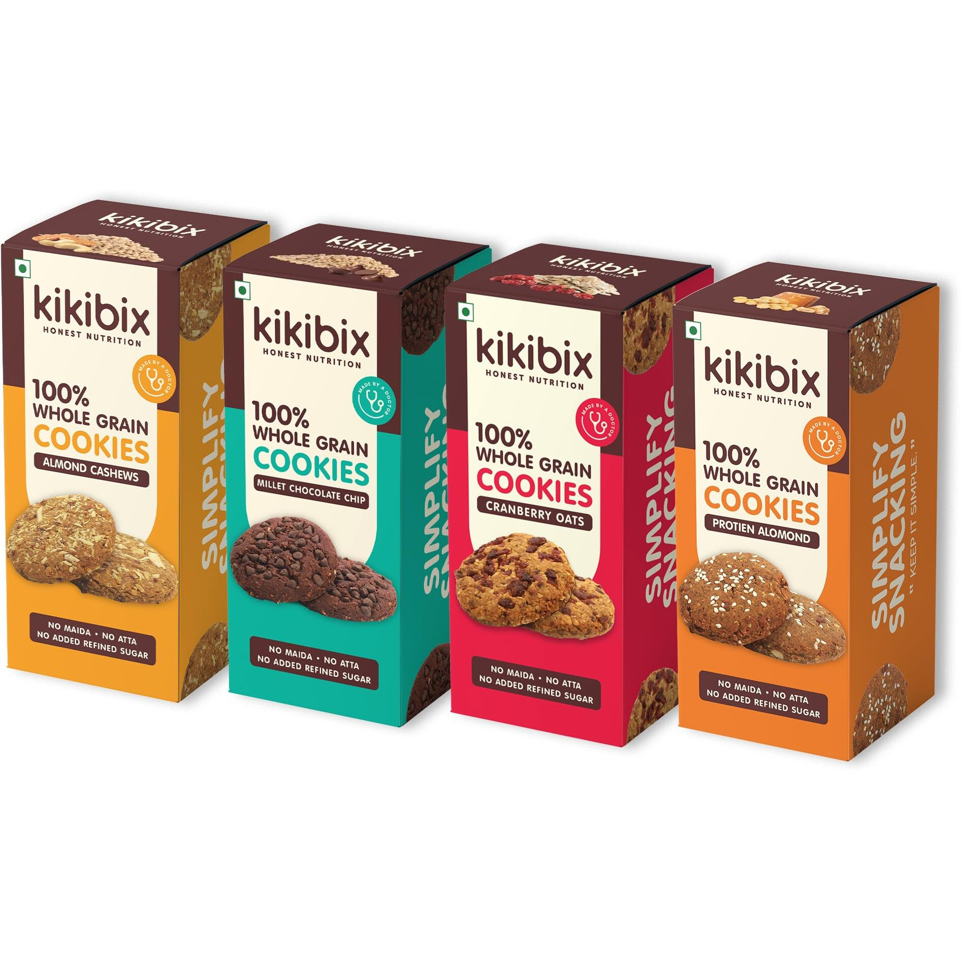 Kikibix Tasty & Healthy Cookies Combo Pack | No Maida & No Refine Sugar | Natural Jaggery Biscuit | Healthy Snacks For Diabetic (Assorted Combo Pack of 4)