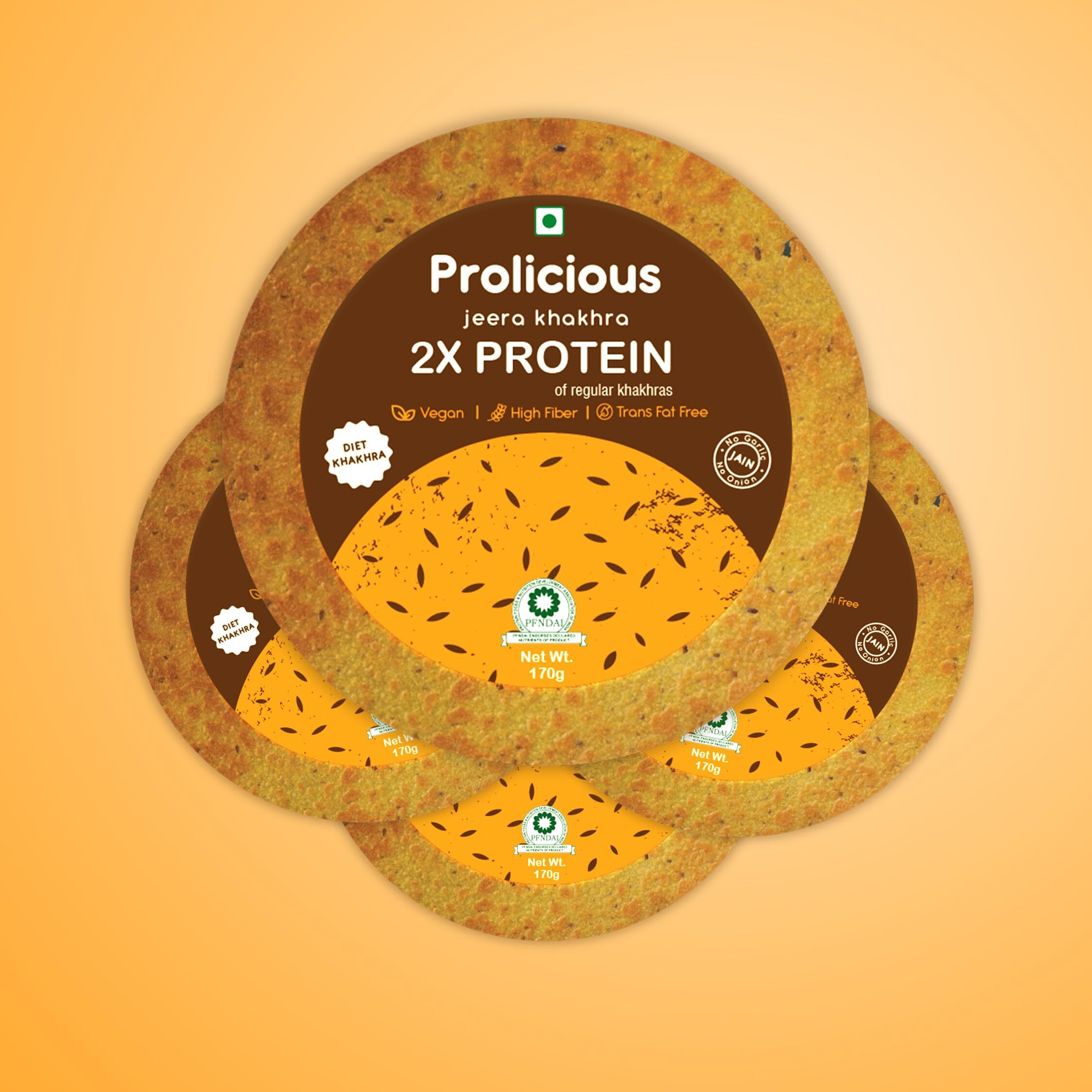 Prolicious 2X Protein Jeera Khakra | NO Palm Oil | Crispy | Ready to Eat | Flavourful | High Protein Healthy Anytime Snack  (Pack of 4, 170 Grams each)