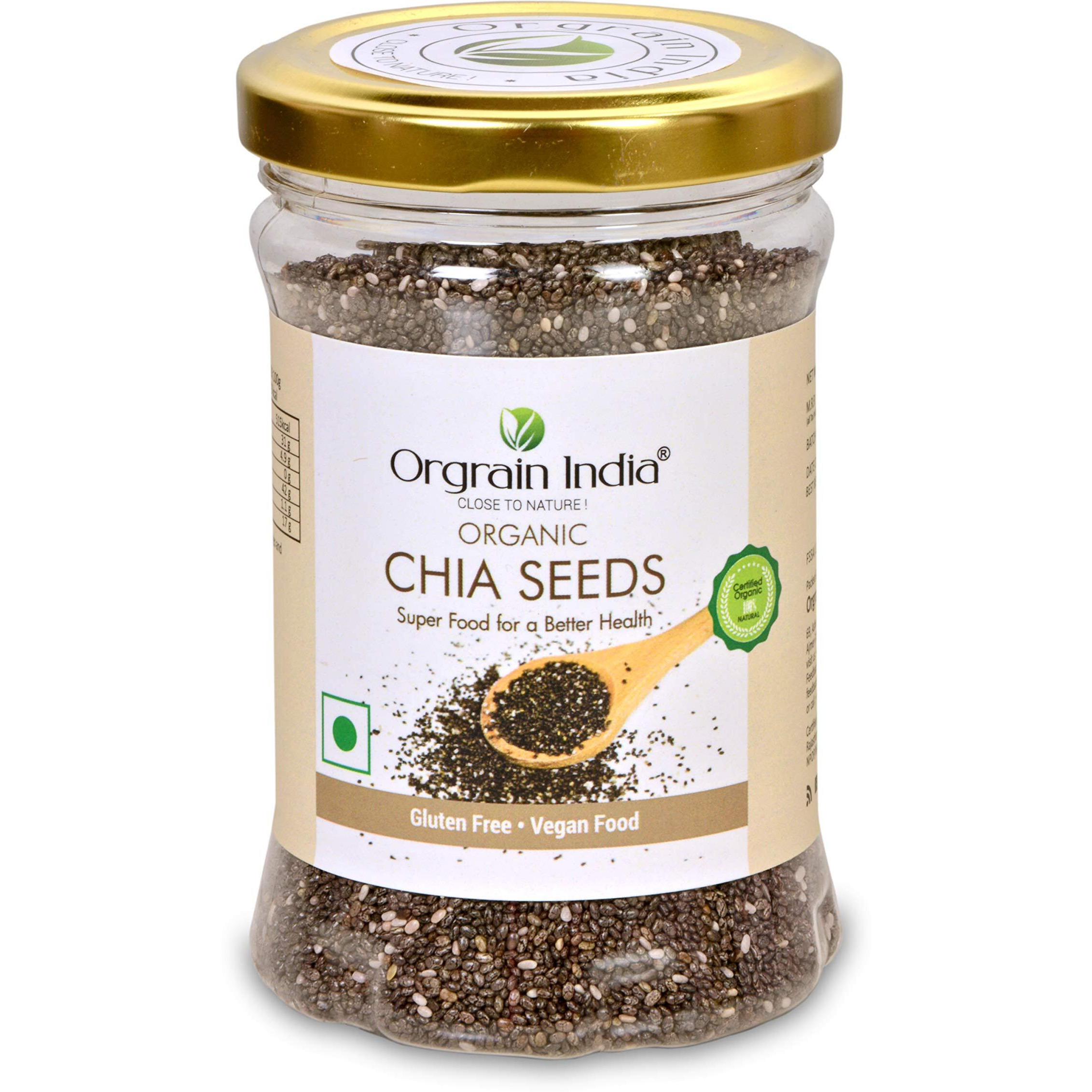 Orgrain India Certified Organic Chia Seeds 160g | Company-Owned Farmlands | Omega 3 | Fiber for Weight Loss