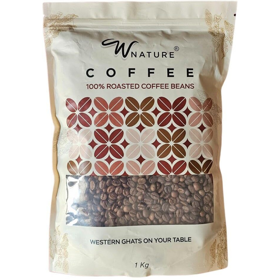 Wnature Organic Roasted, Coffee Beans,Medium roast, 100% Pure N Natural, Bag, 1kg