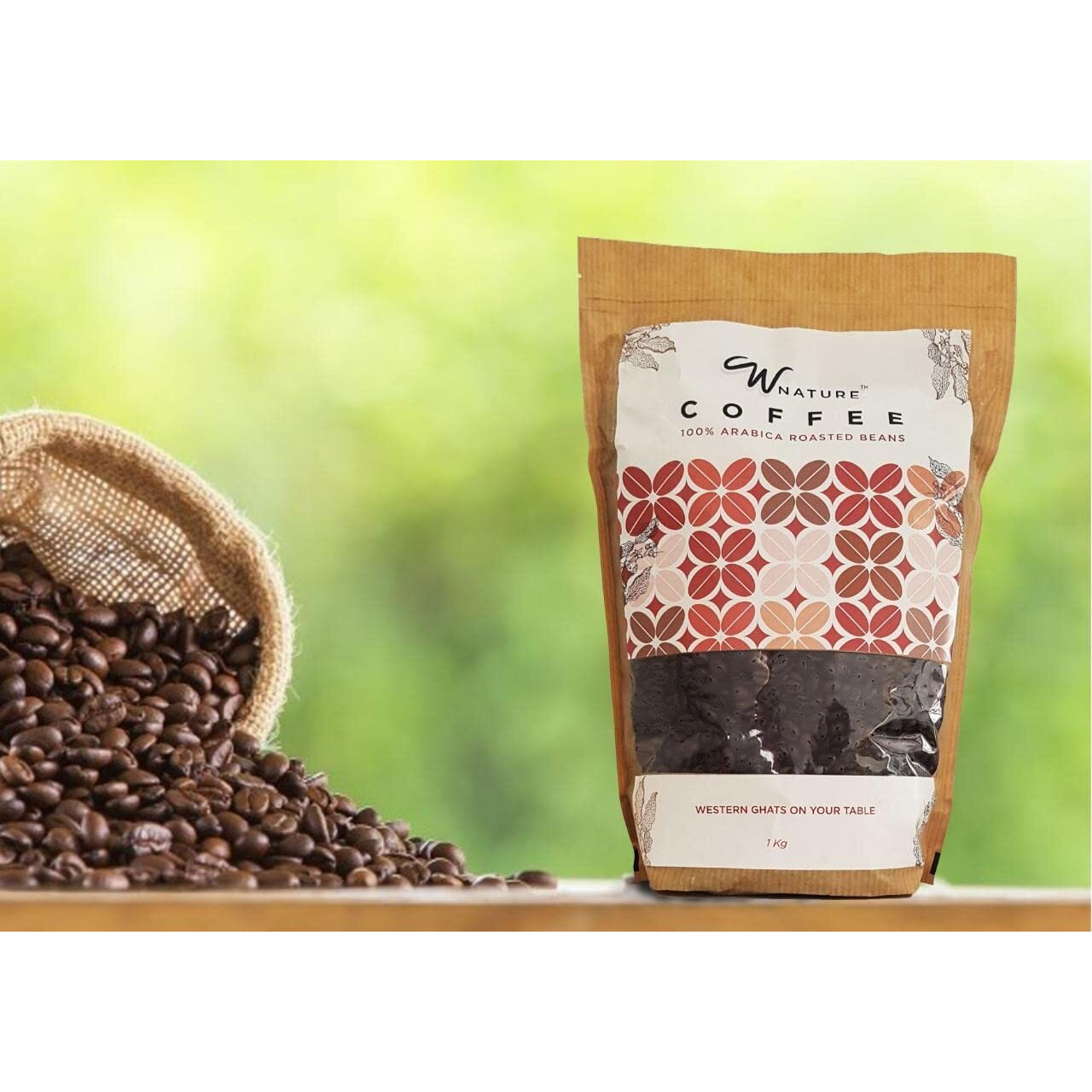 Wnature Organic Roasted, Coffee Beans,Medium roast, 100% Pure N Natural, Bag, 1kg