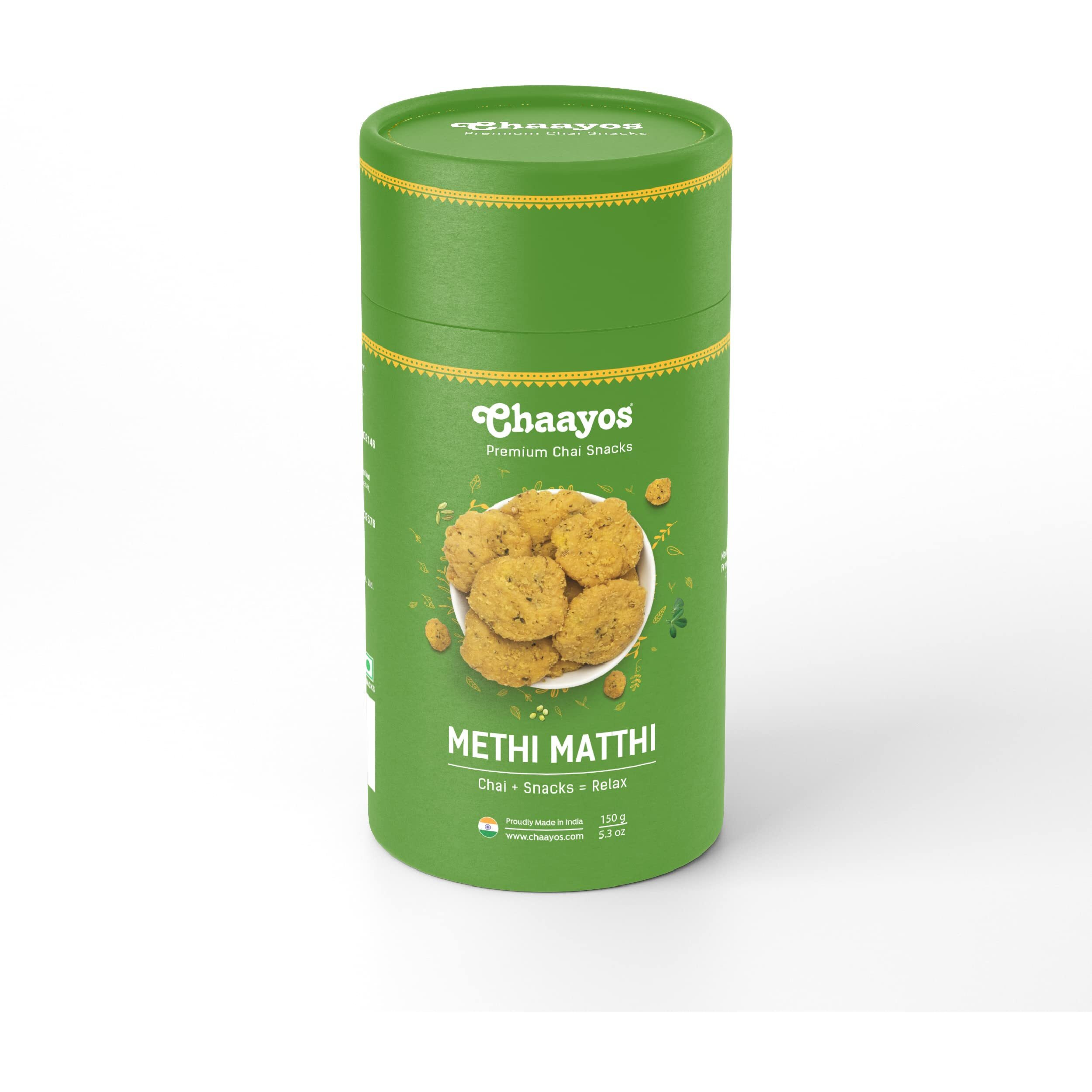 Chaayos Methi Mathri (150g Pack) | Chai Time Snacks | Ready to Eat Mathri Snacks | Mini Methi Matthi | Indian Namkeen Nashta | Authentic Regional Preparation | Tea Time Party Snacks |