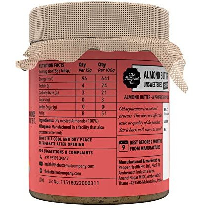 The Butternut Co. Almond Butter Creamy 200g - Unsweetened, 100% Dry Roasted, Heart-Healthy Fats, Protein Source, High in Vitamin E - Gluten-Free, Vegan, Keto-Friendly