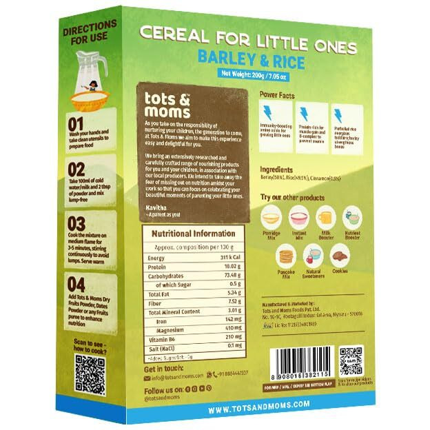 Tots & Moms Foods | Natural & Wholesome Food Mix with Kerala Banana -200g (Barley & Rice Cereal)