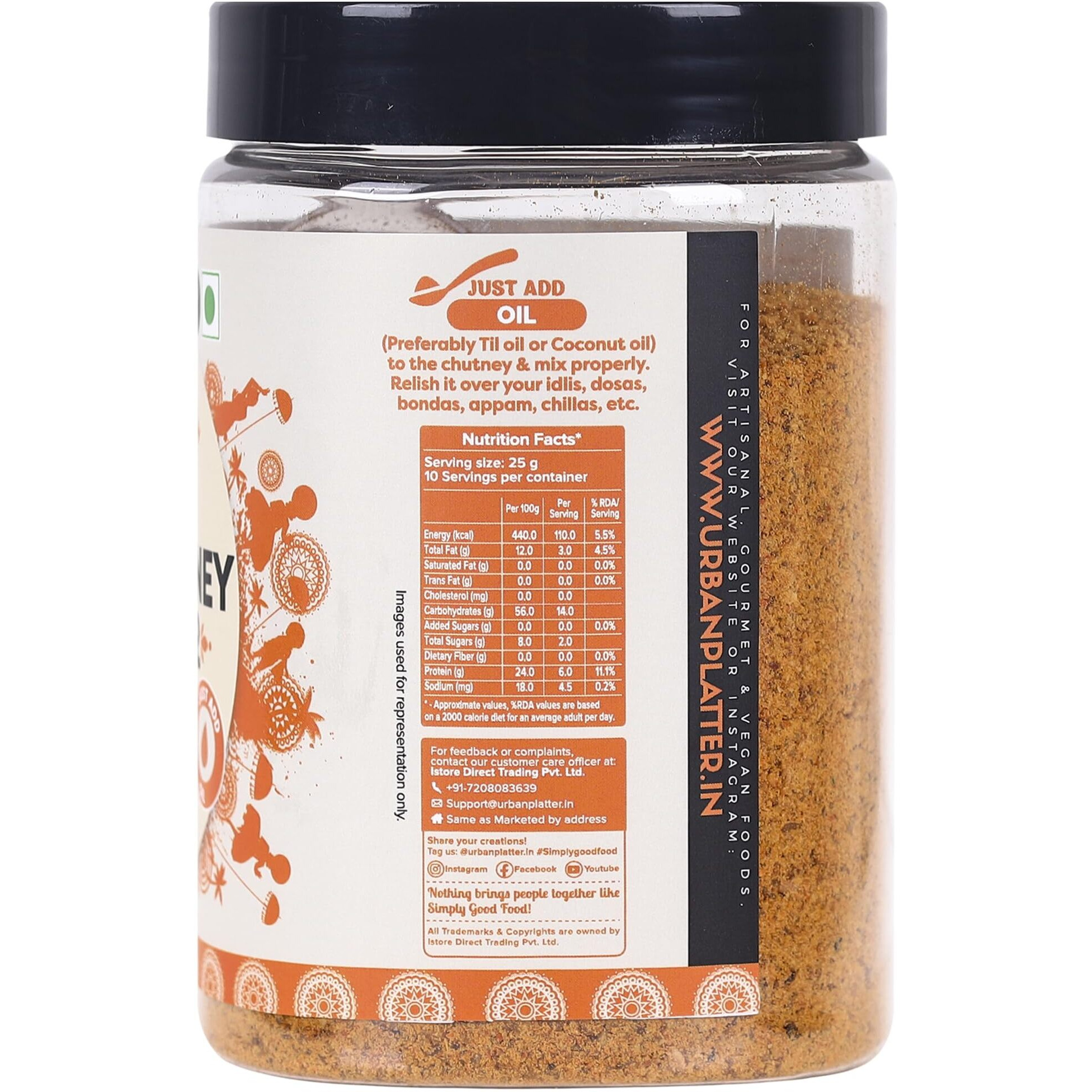 Urban Platter South Indian Style Instant Idli Chutney Powder, 250g / 8.8oz [Molaga Podi, Just Add Water]