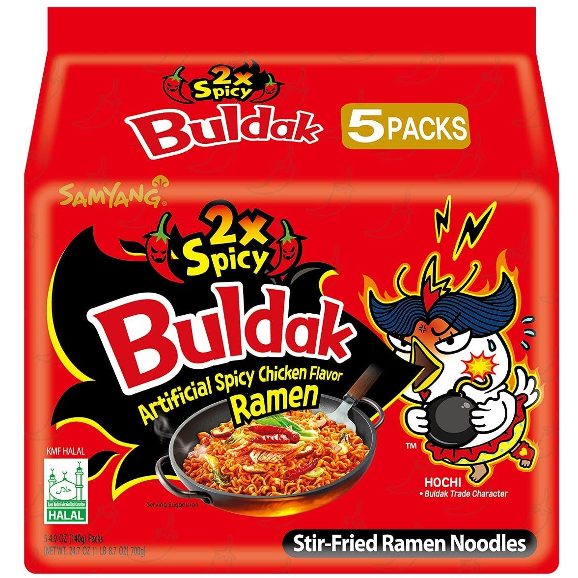 Samyang Fire Chicken 2X Spicy Ramen Pouch, 5 X 140 grams