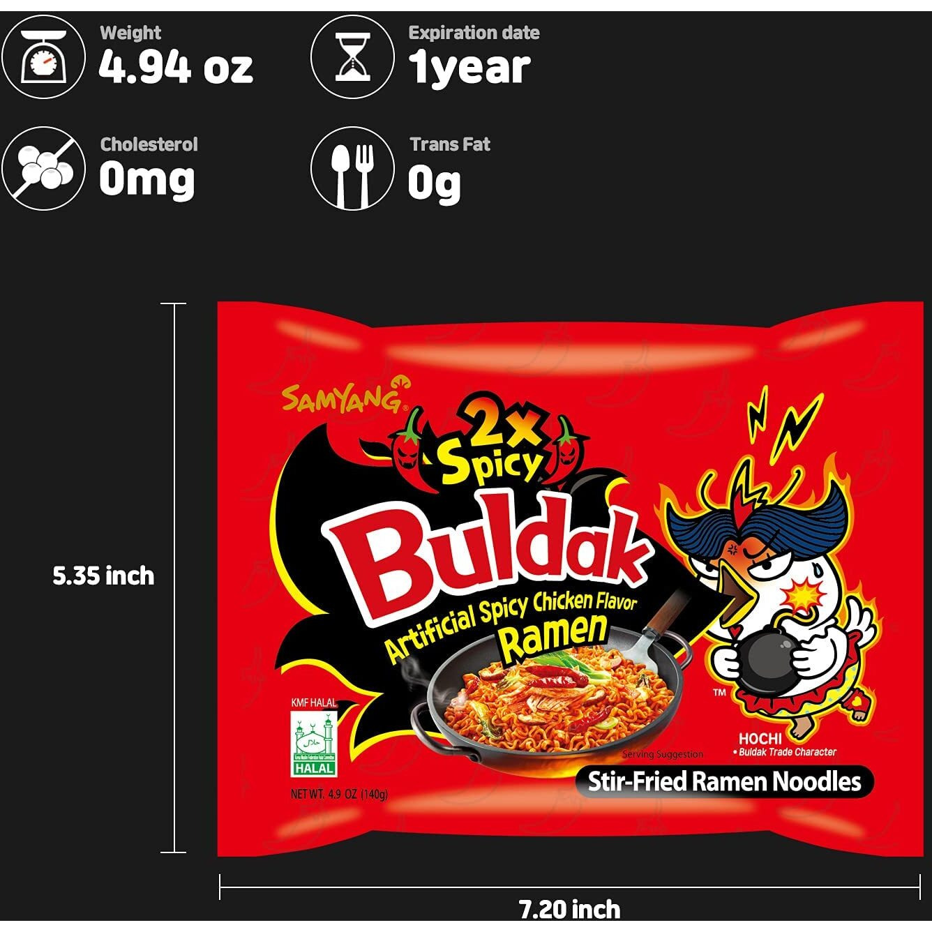 Samyang Fire Chicken 2X Spicy Ramen Pouch, 5 X 140 grams