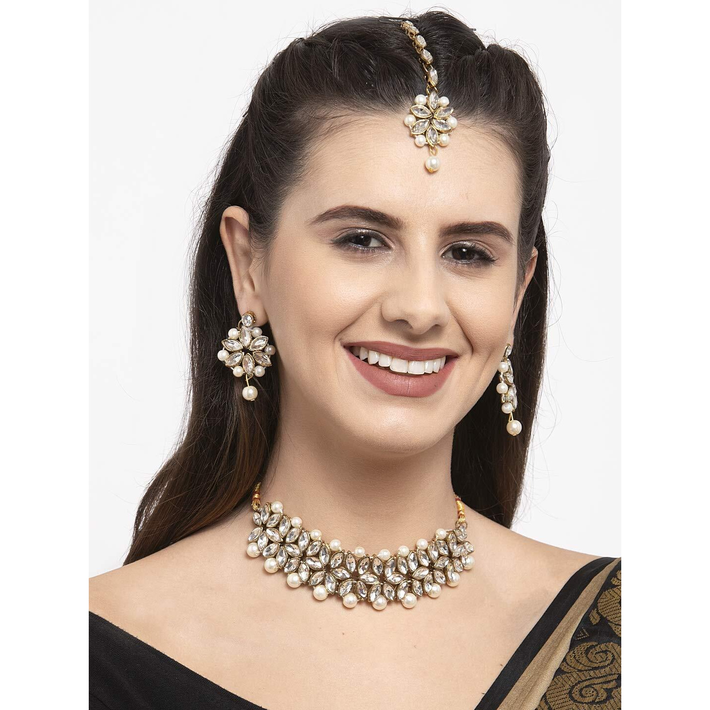 Shining Diva Fashion Latest Choker Design Kundan Traditional Necklace Jewellery Set for Women (White) (11279s)