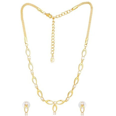 Estele Jewellery Gold Plated CZ Splendid Necklace Set/Jewellery Set with White Stones for Girls and Women-AD-414-BGWE NKER