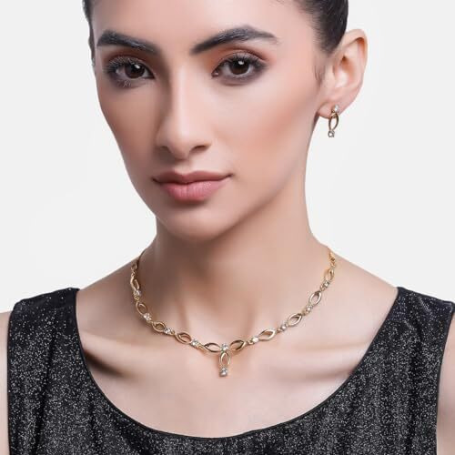 Estele Jewellery Gold Plated CZ Splendid Necklace Set/Jewellery Set with White Stones for Girls and Women-AD-414-BGWE NKER