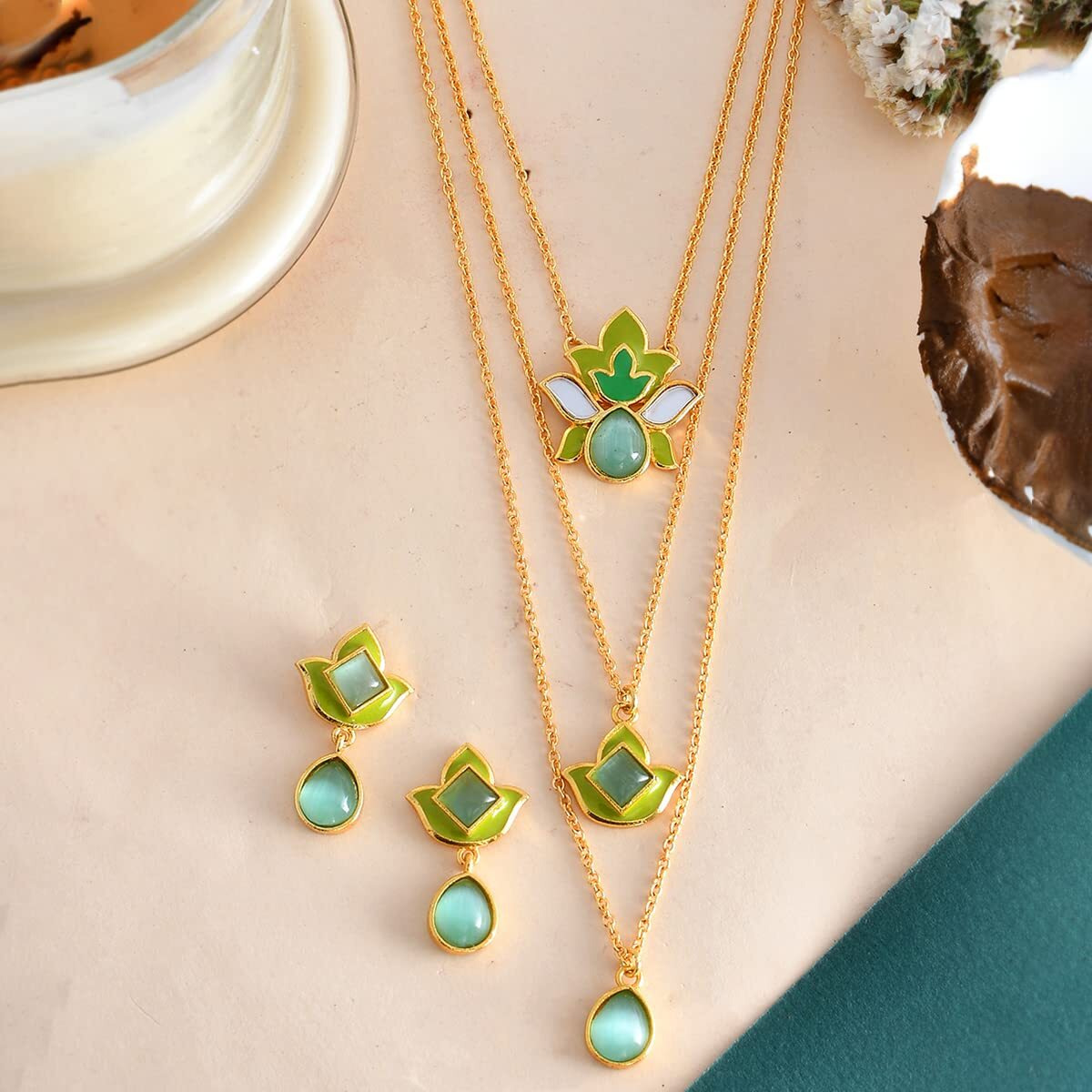 VOYLLA Forever More Green Layered Necklace set for women